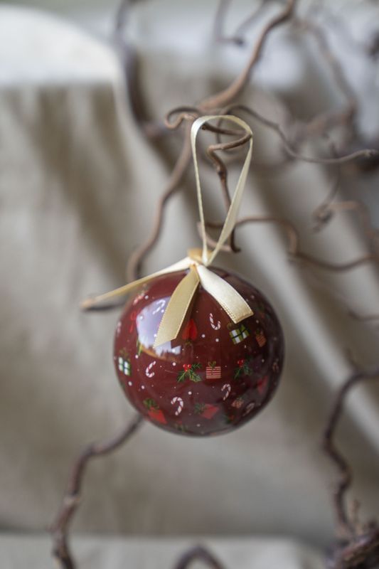 Julekule sett Candycane 7,5cm - Rød