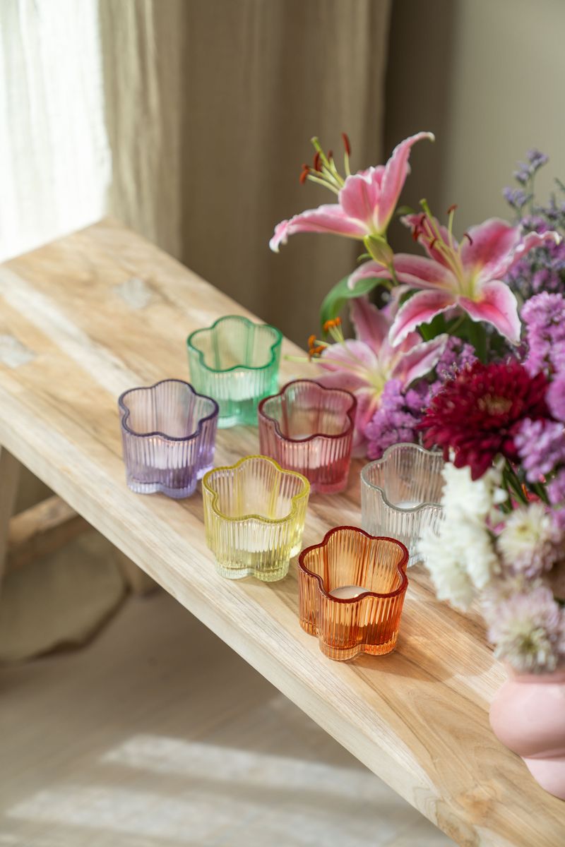 Telysholder glass blomst – lilla