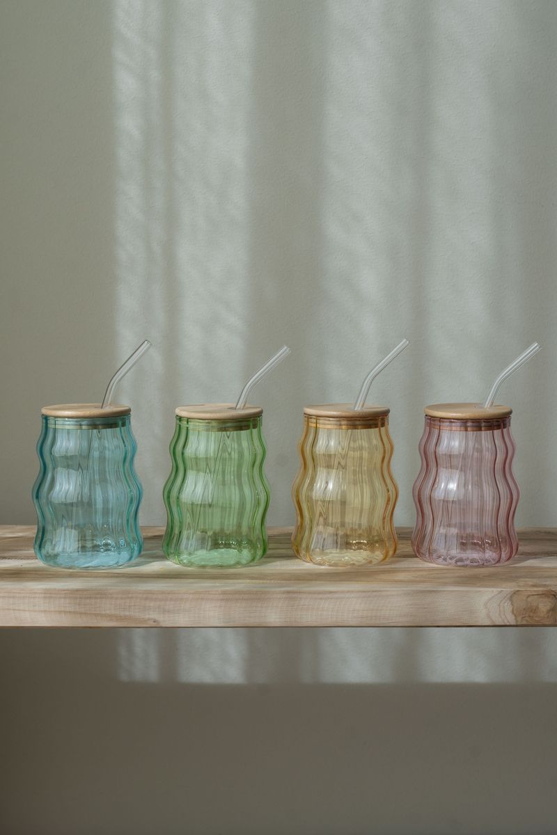 Glass med sugerør – 400 ml – Blå