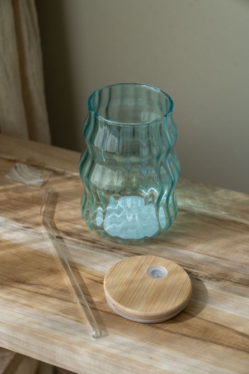 Glass med sugerør – 400 ml – Blå