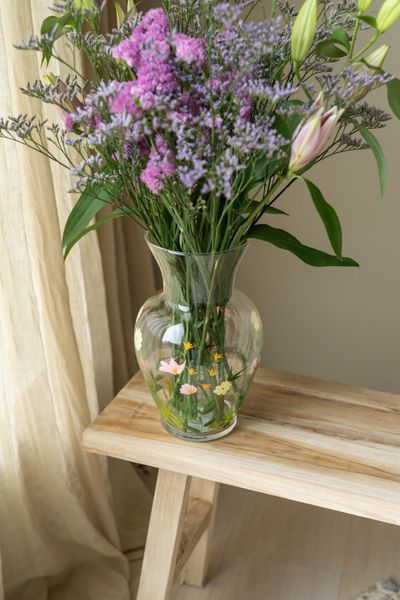 Hovedbilde Glassvase med blomsterdekor – Gul/Rosa 27cm