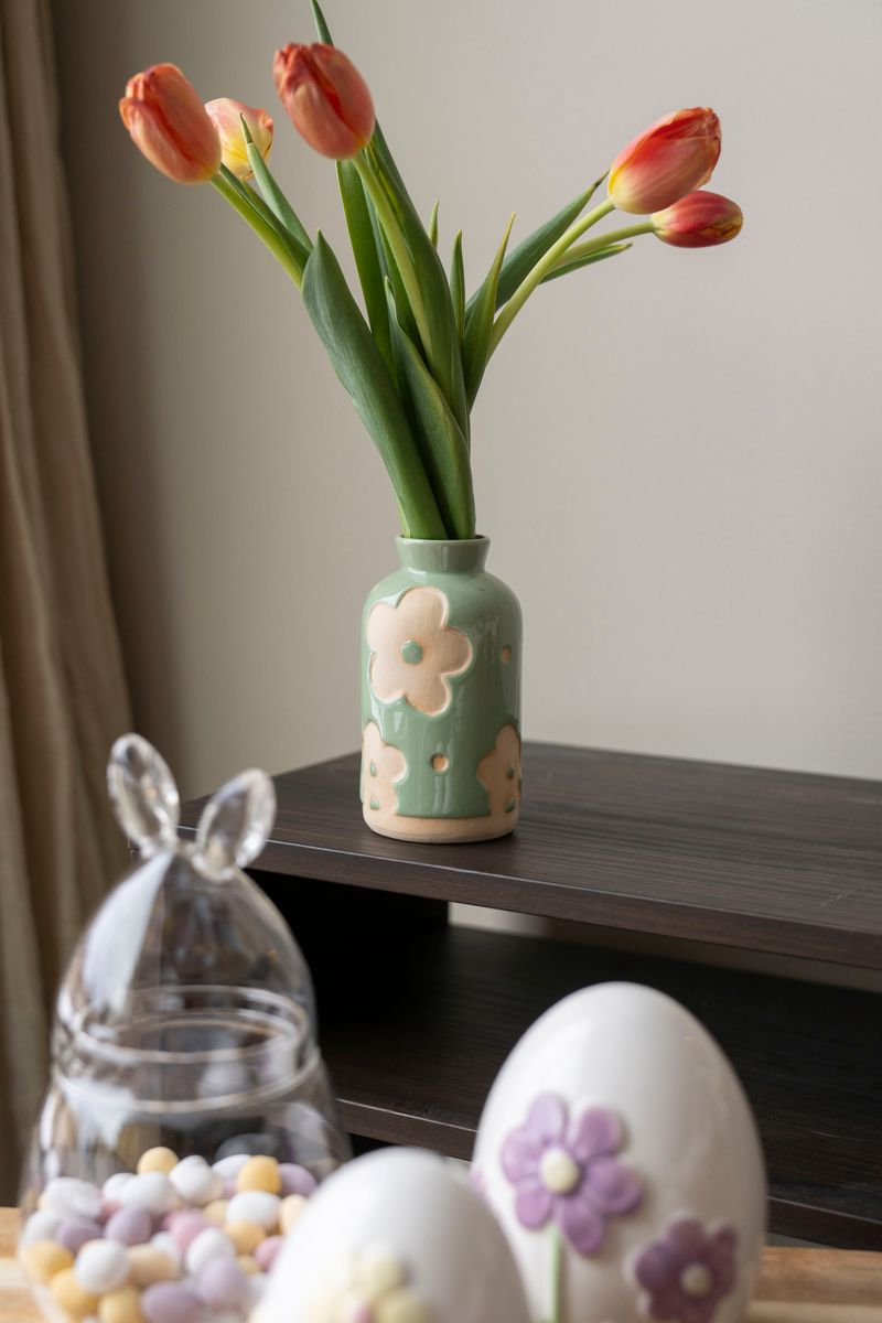 Vase blomster – 14 cm – grønn