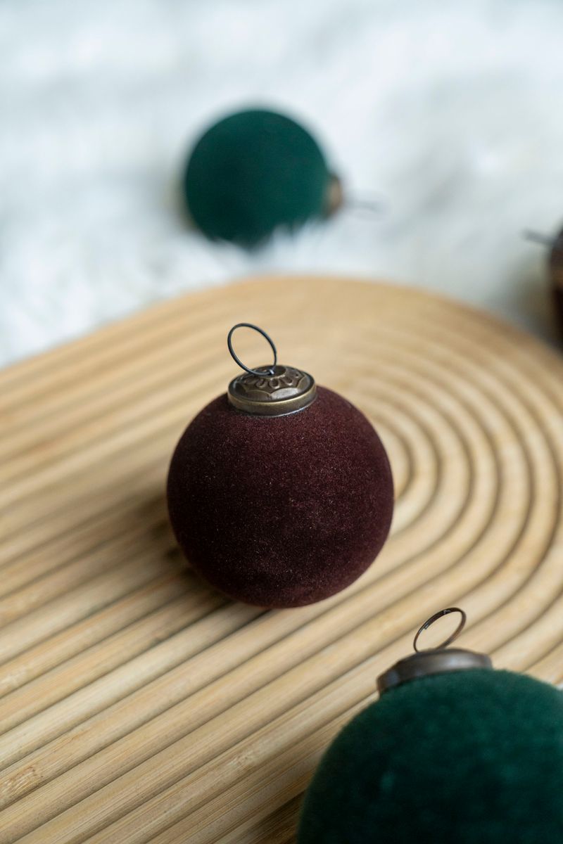 Julekule 8cm glass/velour - Brun