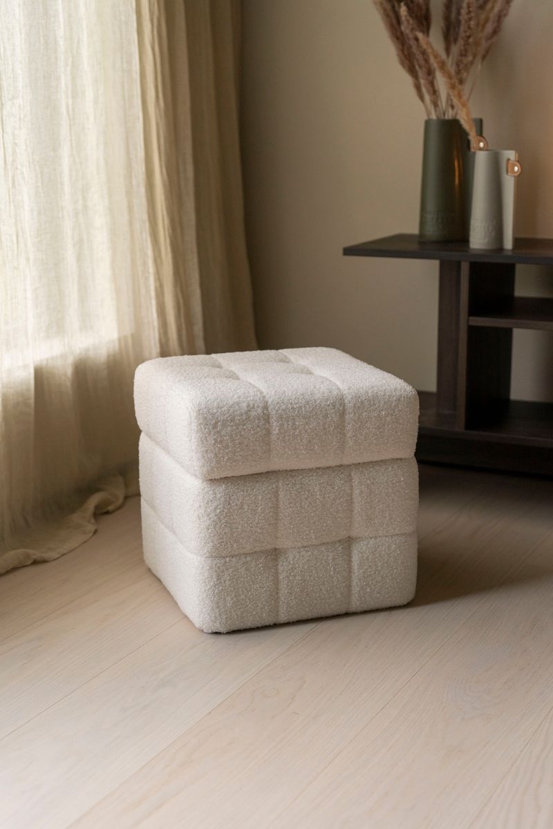 Puff m/oppbevaring Teddy Hvit