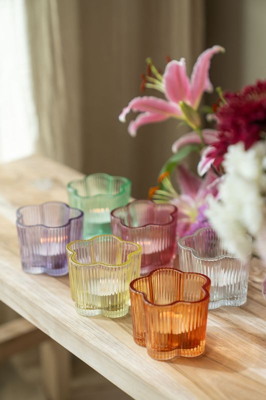 Telysholder glass blomst – rosa