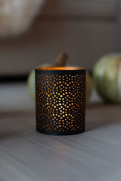 Hovedbilde Lysholder - svart/kobber - 10cm Prikker