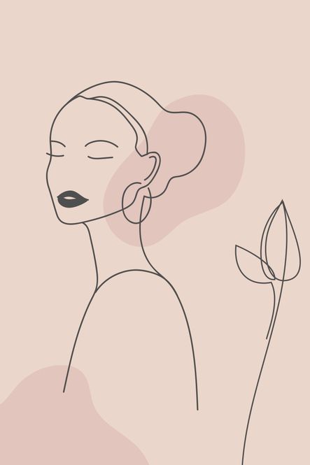 Hovedbilde Poster - Lineart Kvinne Blomst