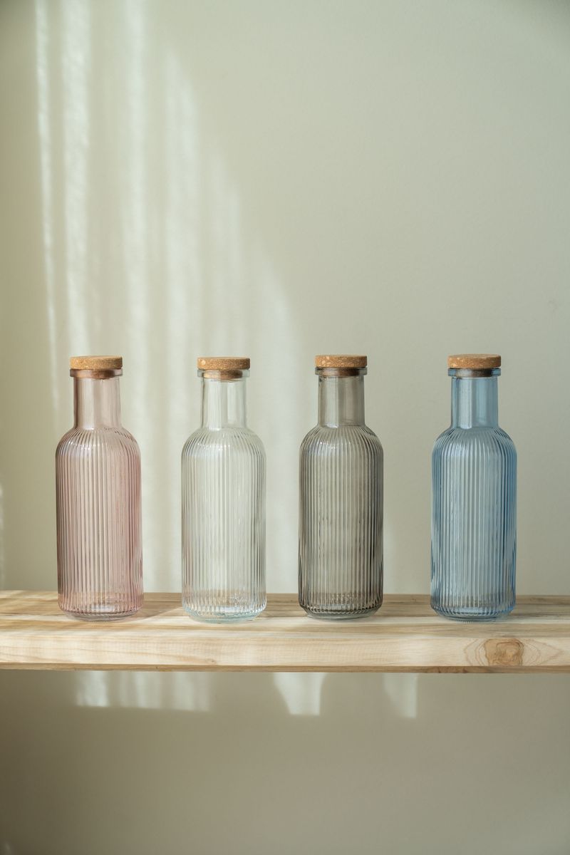 Glassflaske med kork – 1 L – Lys Grå
