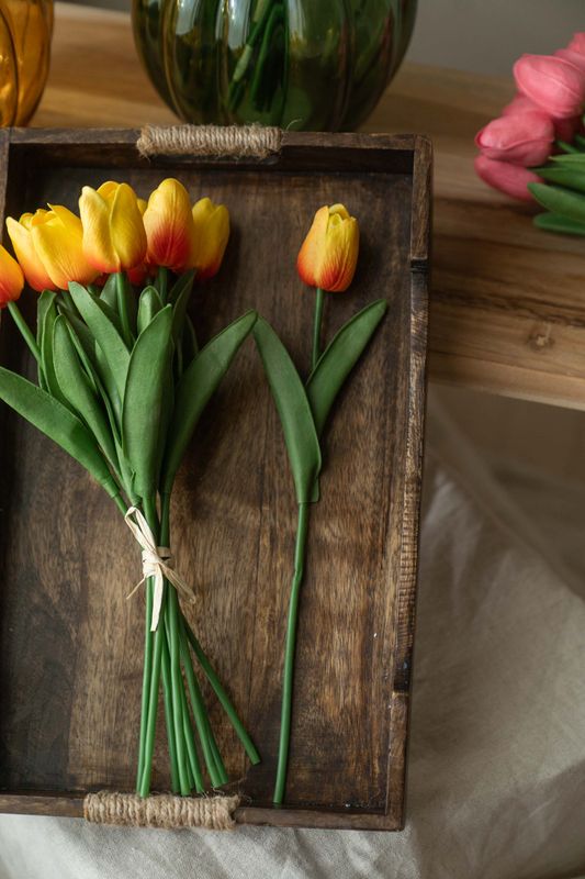 Tulipanbukett 32cm - Gul/Oransje