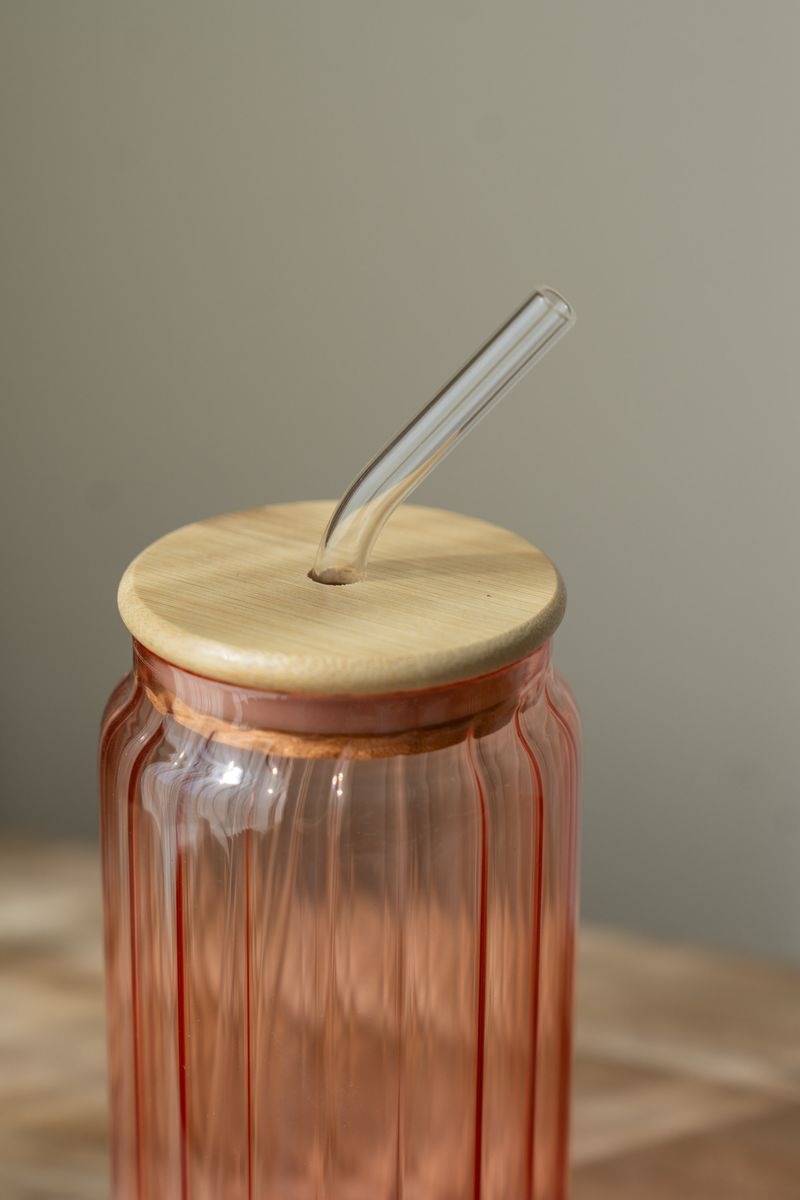 Glass med sugerør – 500 ml – Rosa