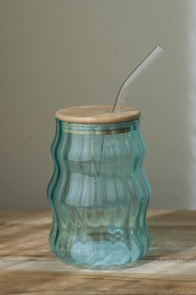 Hovedbilde Glass med sugerør – 400 ml – Blå