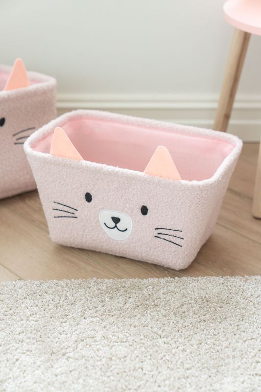 Oppbevaringskurv katt - rosa 2pk