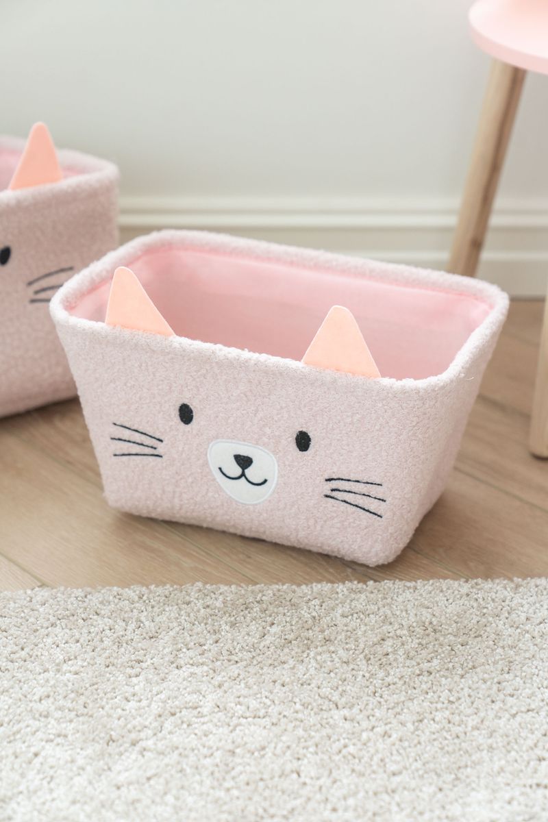 Oppbevaringskurv katt - rosa 2pk